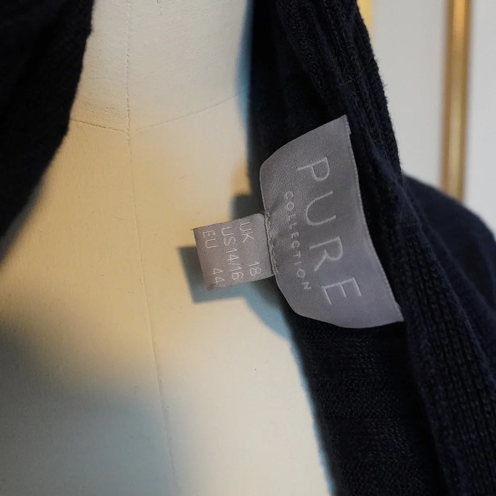 Pure Collection Blue Ribbed Knit Open Front LongSleeve Linen Cardigan 043 - Picture 6 of 7